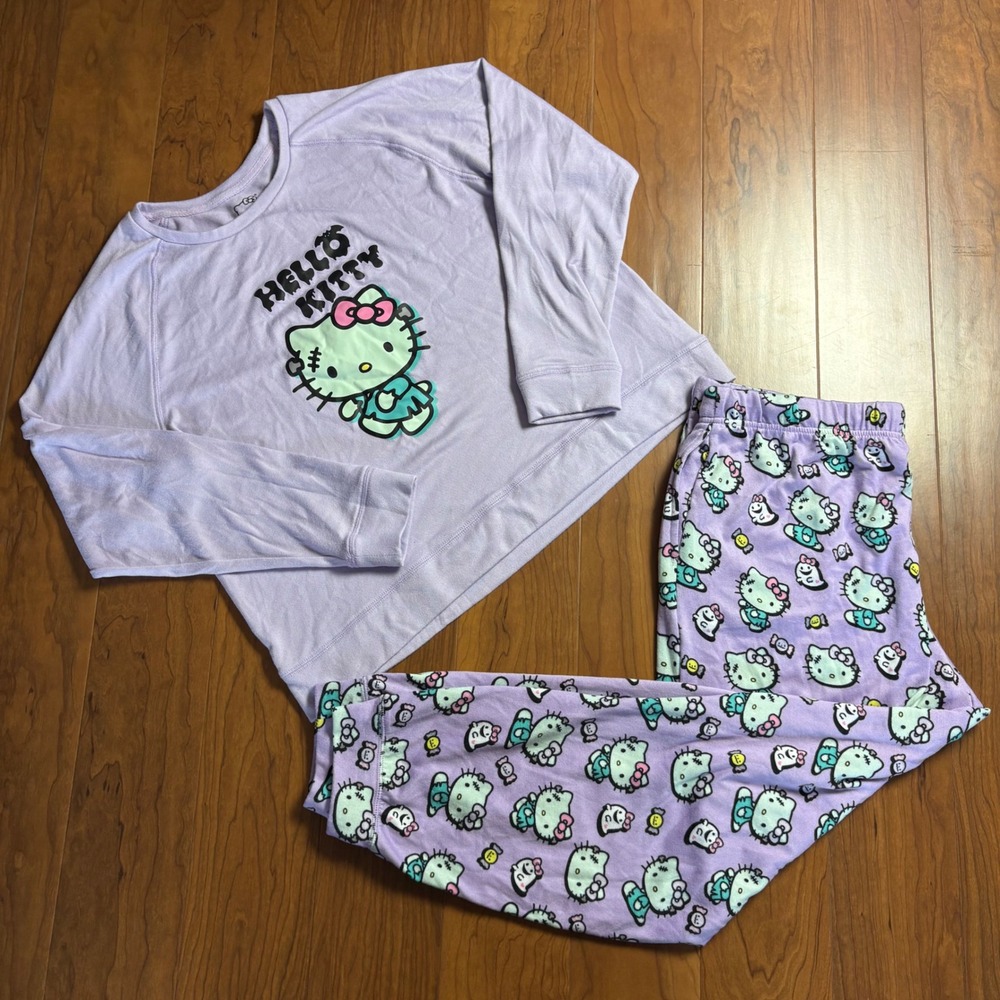 Hello Kitty Sanrio Halloween Frankenstein Pajama Set Purple XL 16-18 PJs